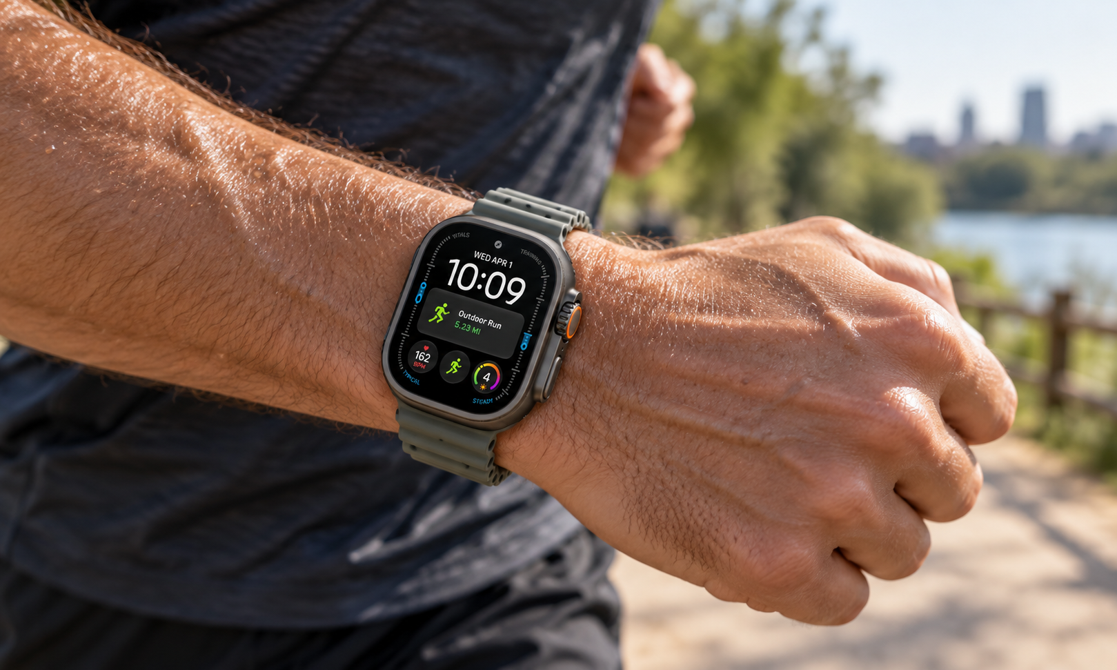 Apple Watch Ultra 4 на запястье во время пробежки